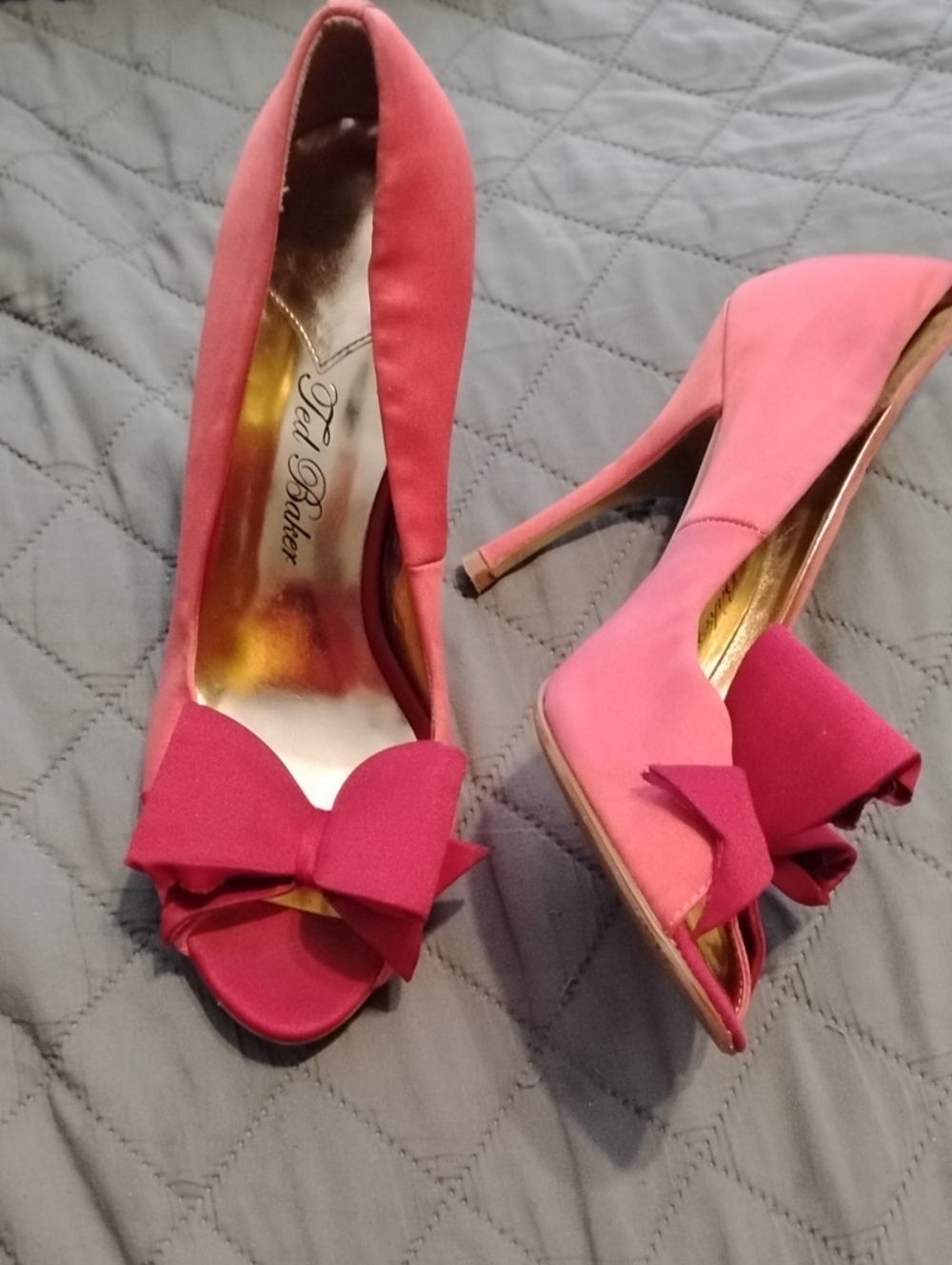 Ted Baker Red/Pink Peep-Toe Bow Stiletto Heels